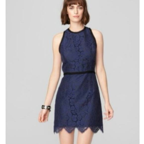 Milly Navy Black Lace Overlay Eyelet Scalloped Mini Dress Sz 6 - Picture 1 of 11
